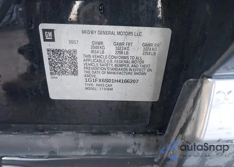 2017 Chevrolet Bolt Ev Premier z USA, uszkodzony, nr VIN 1G1FX6S01H4166207